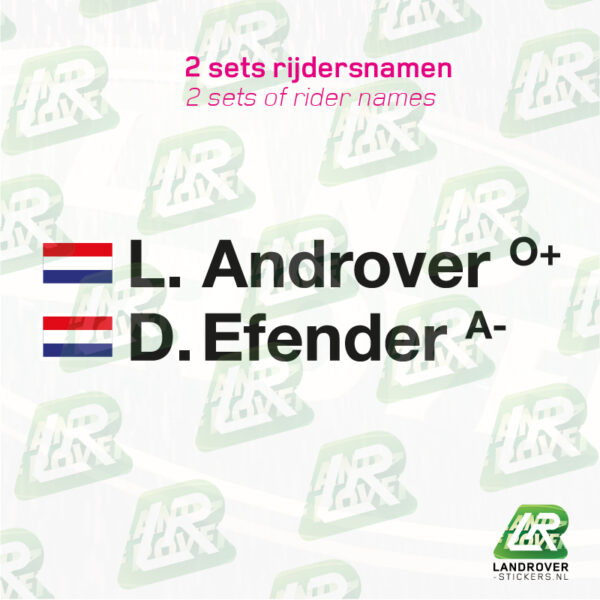 G4 Challenge sticker set DEFENDER 130 CREW CAB rijdersnamen set | ©LANDROVER-STICKERS.NL