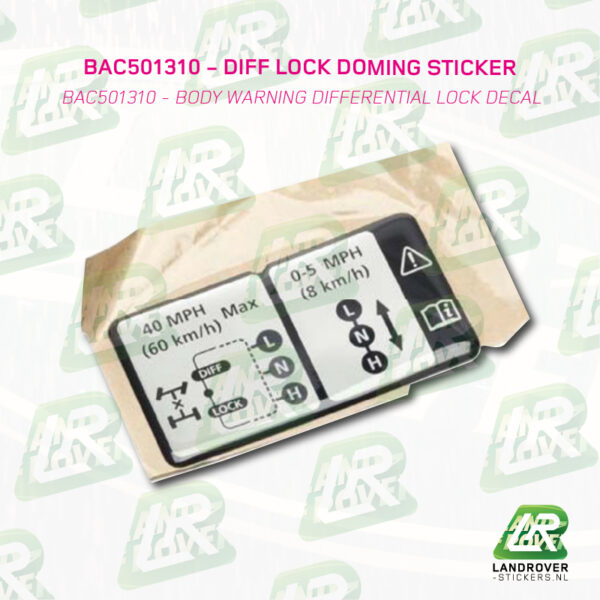 BAC501310 DIFF LOCK WARNING DECAL 2 | ©LANDROVER-STICKERS.NL